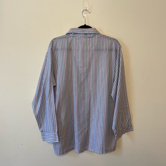 RARE Vintage M green pink white long sleeve button down blouse stripe pastel - Picture 5 of 7